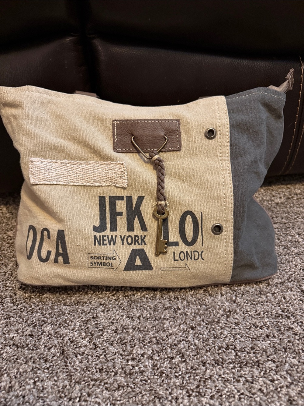 Myra Bag Beige and Gray with Key Charm